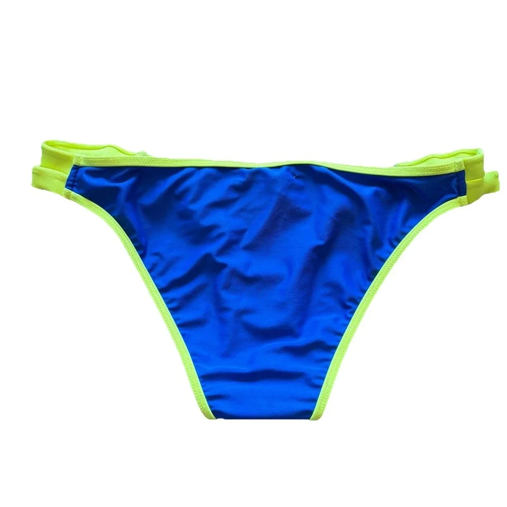 Body Glove Women's Bikini Bottom Blue Neon Yellow Colorblock‎ XS 39406133